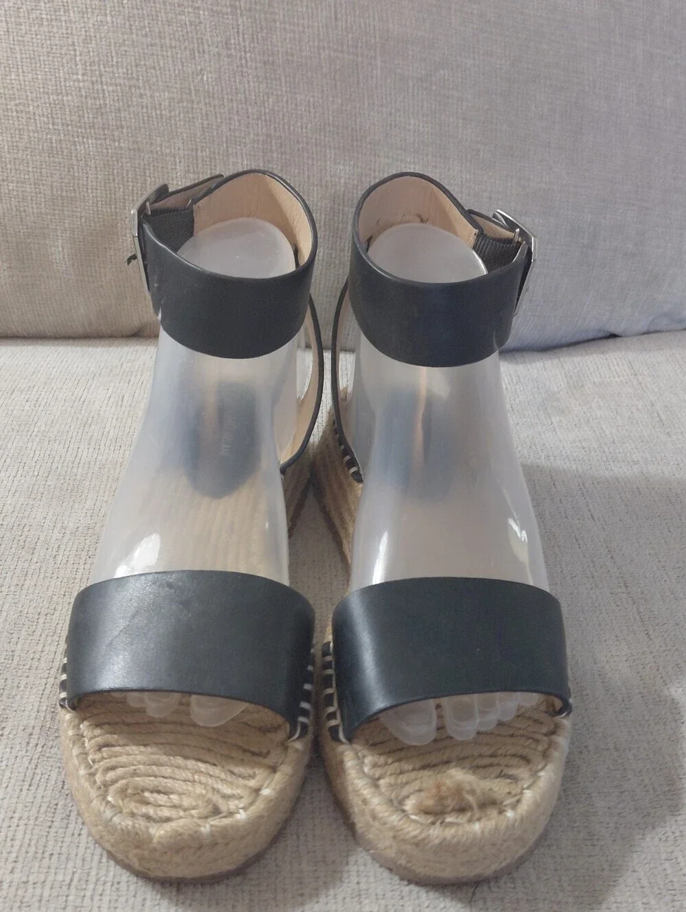 ANTONIO MELANI Black Leather Espadrille Platform Sandals Size 9.5